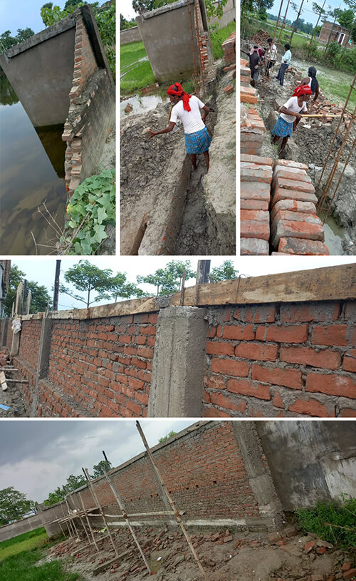 Rebuilding the convent wall that collapsed in the flood